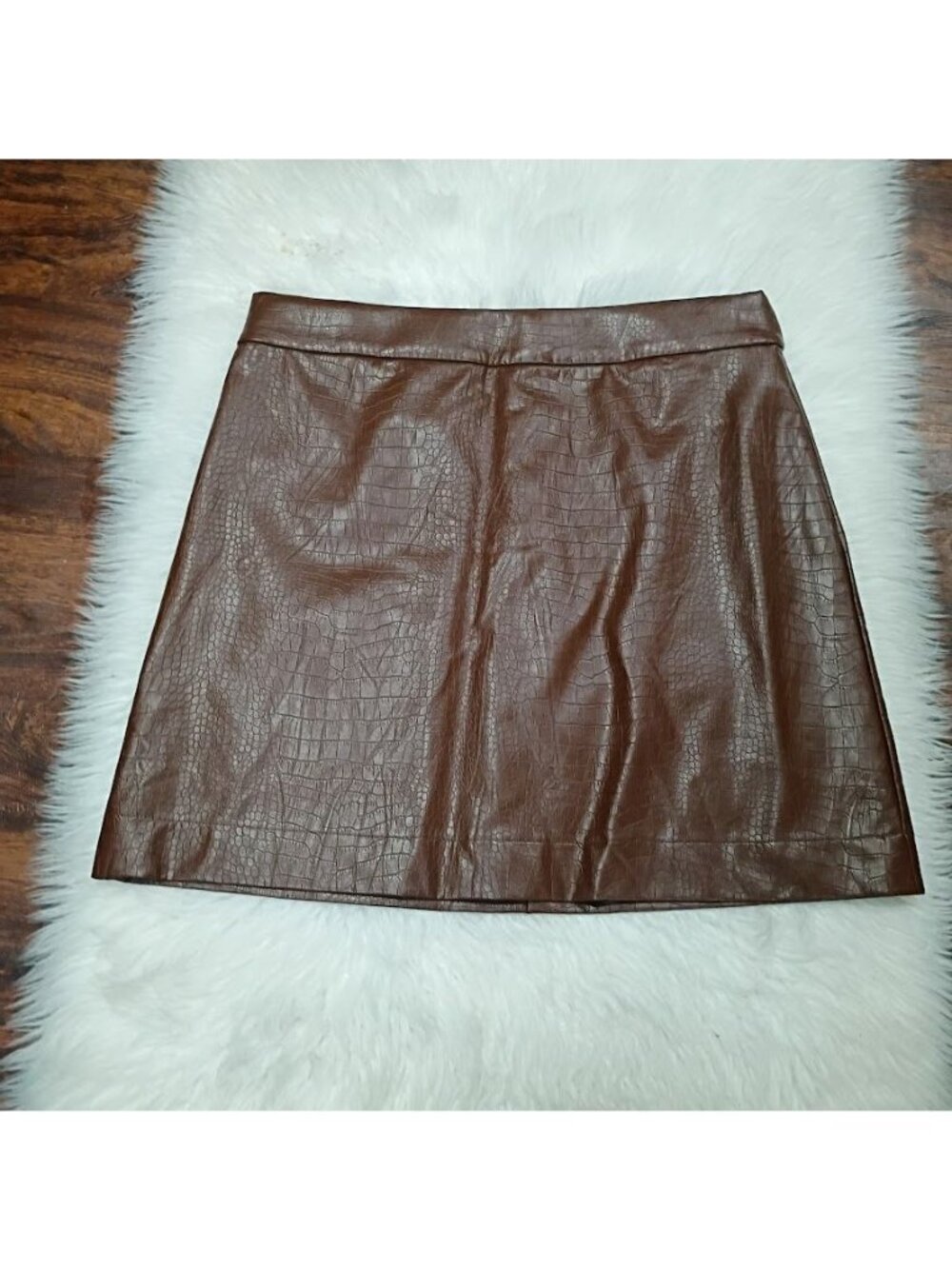 J.Crew 12 Faux Leather Mini Skirt Croc Embossed Brown Boho Preppy - Picture 10 of 11